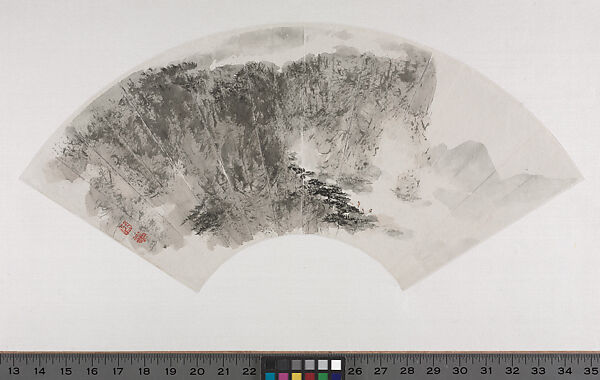 Set of Fan Paintings
Leaf 9:  Mount Hua Clear and Far, Fu Baoshi (Chinese, 1904–1965), Leaf 9 from a set of 12 fan paintings mounted as album leaves; ink and color on paper, China 
