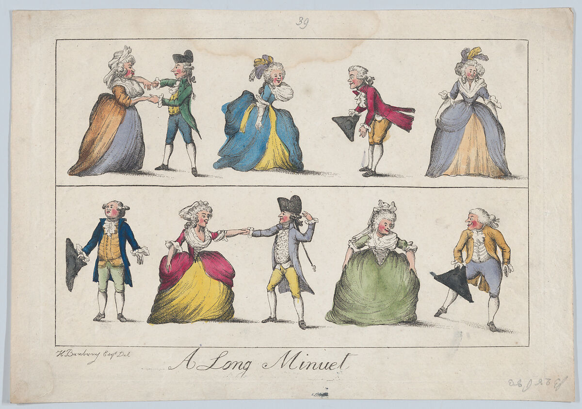 A Long Minuet, After Henry William Bunbury (British, Mildenhall, Suffolk 1750–1811 Keswick, Cumberland), Hand-colored etching 