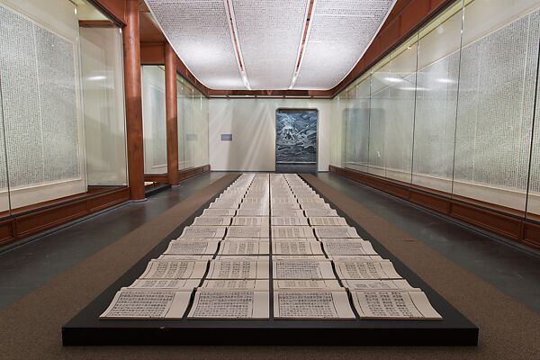 Book from the Sky, Xu Bing (born 1955), Installation of hand-printed books and ceiling and wall scrolls printed from wood letterpress type; ink on paper, China 