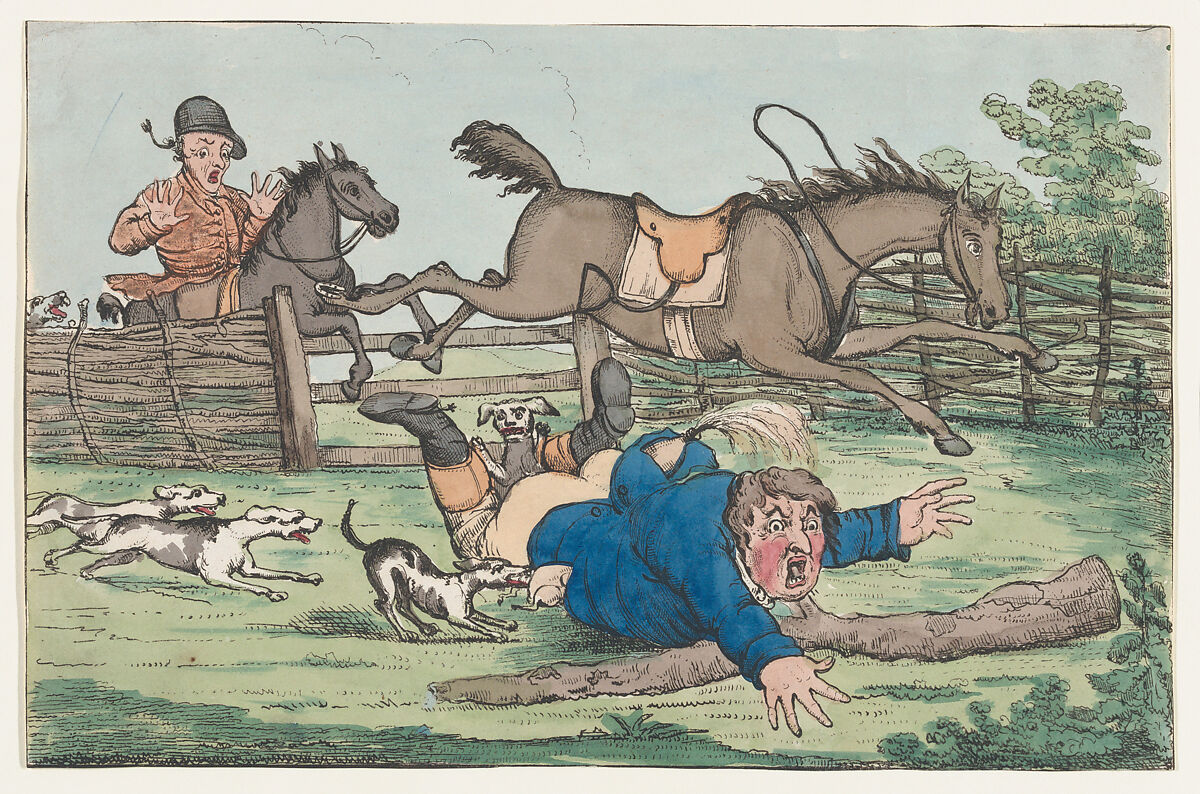 Fallen Rider, After (?) Henry William Bunbury (British, Mildenhall, Suffolk 1750–1811 Keswick, Cumberland), Hand-colored etching 