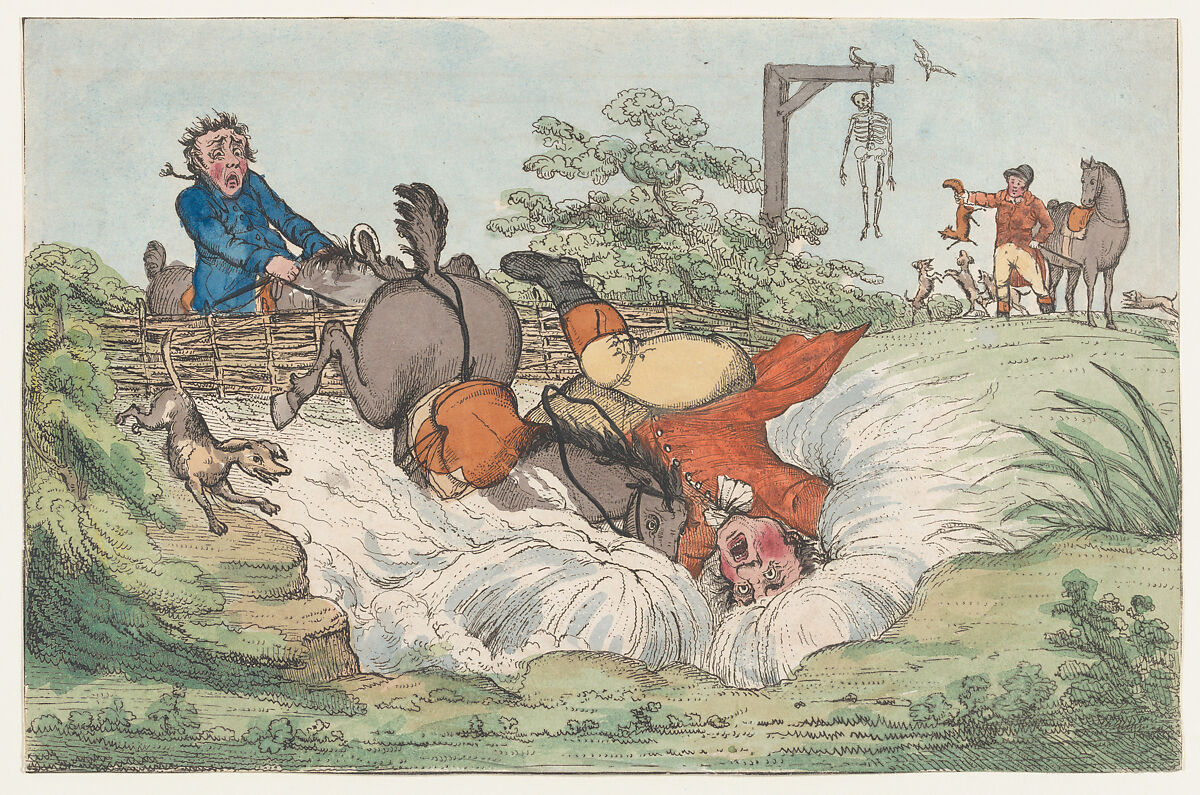 A Rider Falls into Water, After (?) Henry William Bunbury (British, Mildenhall, Suffolk 1750–1811 Keswick, Cumberland), Hand-colored etching 