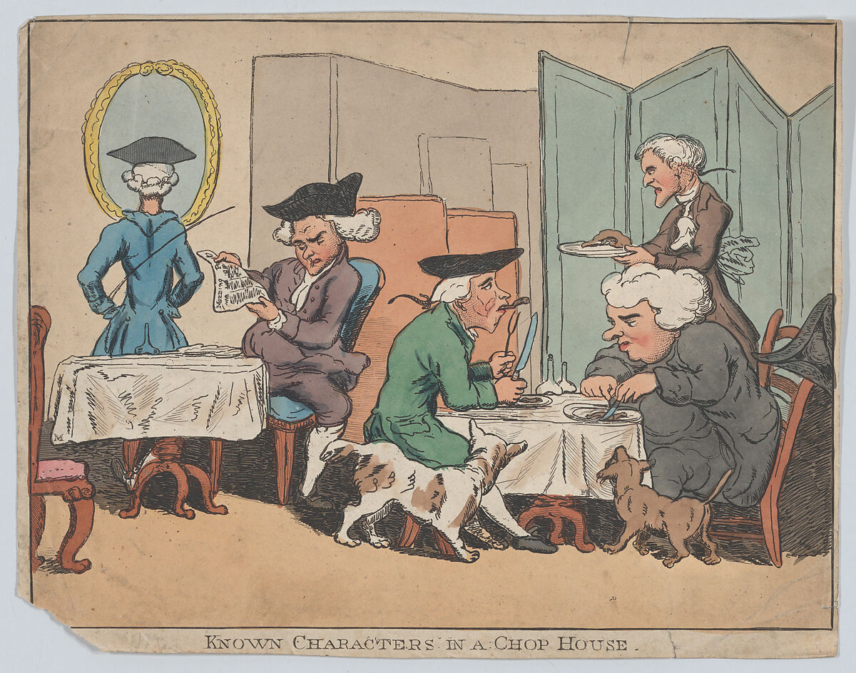 Known Characters in a Chop House, Anonymous, British, 19th century, Hand-colored lithograph 