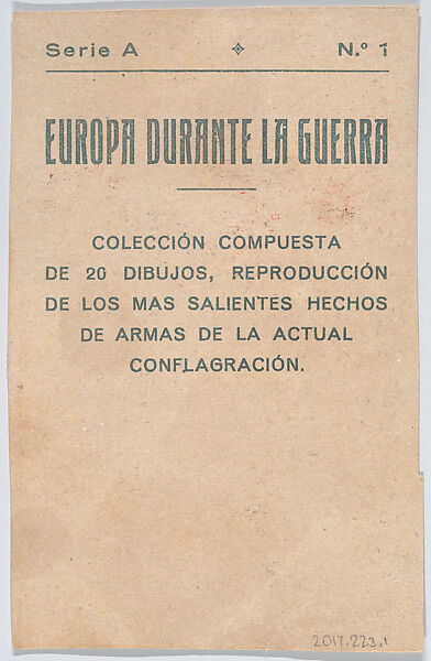 Title card, from "Europe During the War", Anonymous, 20th century, Commercial color lithograph