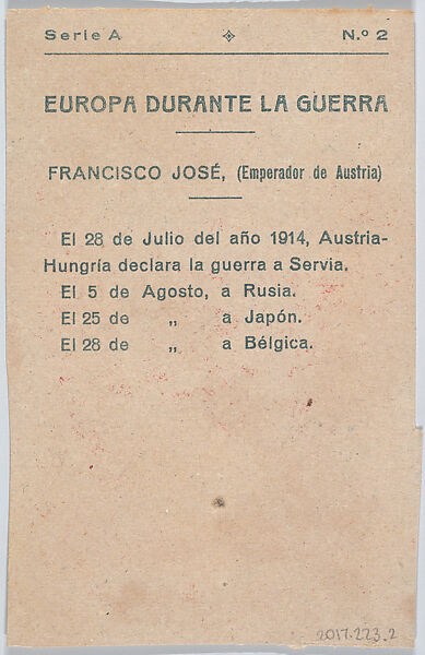 Franz Joseph I, Emperor of Austria, from "Europe During the War", Anonymous, 20th century, Commercial color lithograph