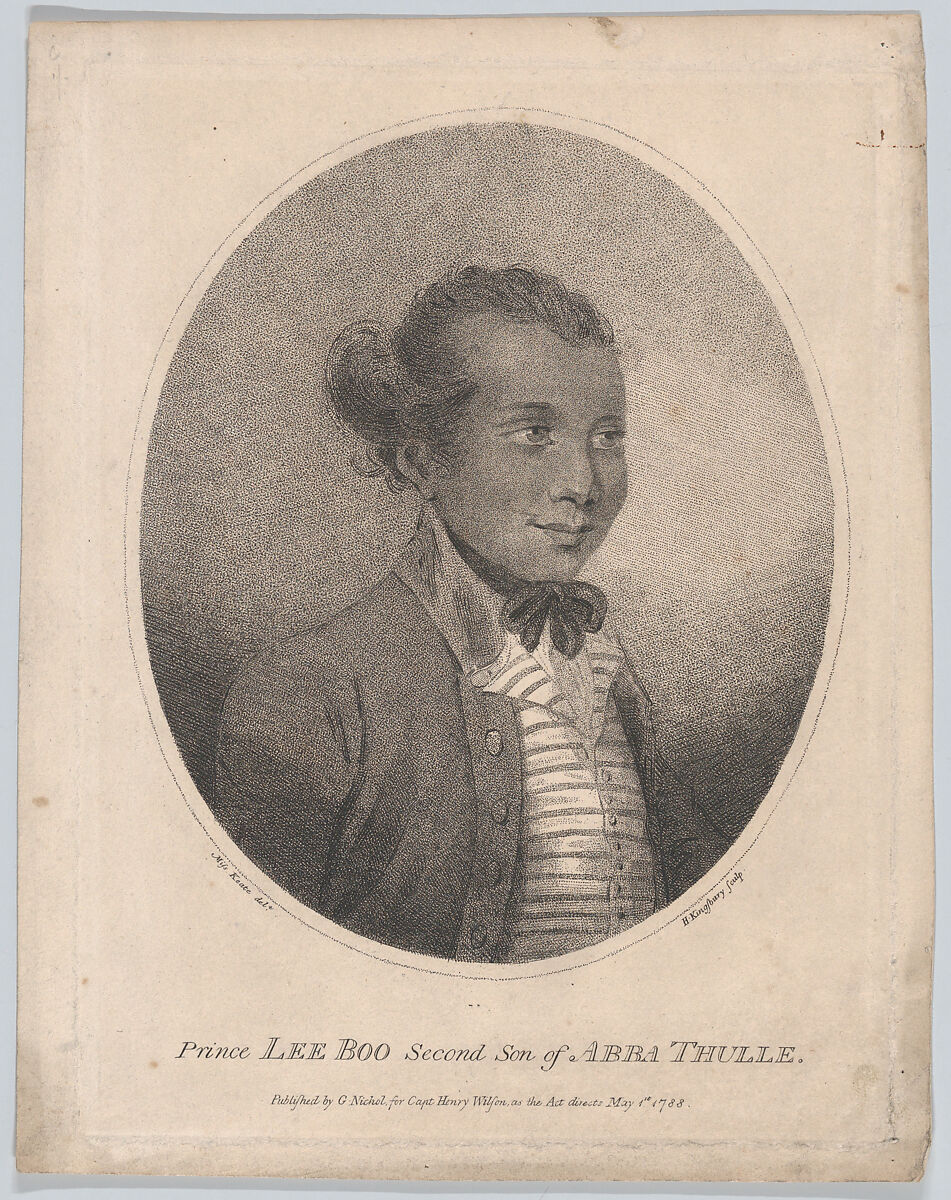Prince Lee Boo, Second Son of Abba Thulle, Henry Kingsbury (British, active ca. 1775–98), Stipple engraving and etching 