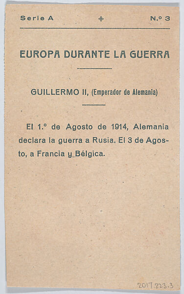 Wilhelm II, Emperor of Germany, from "Europe During the War", Anonymous, 20th century, Commercial color lithograph