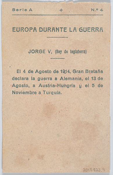 George V, King of England, from "Europe During the War", Anonymous, 20th century, Commercial color lithograph