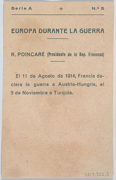 Raymond Poincaré, President of the French Republic, from "Europe During the War", Anonymous, 20th century, Commercial color lithograph