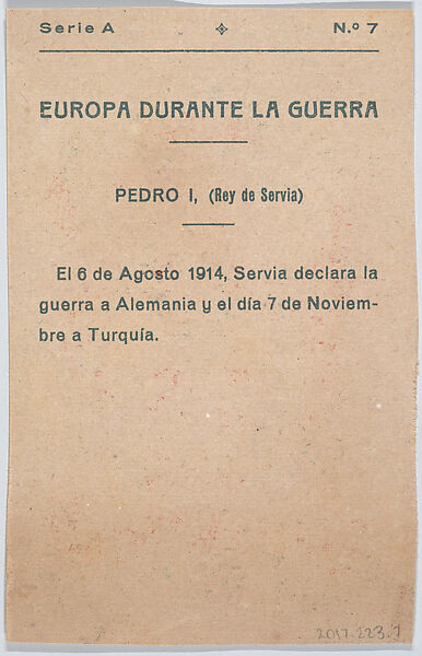 Peter I, King of Serbia, from "Europe During the War", Anonymous, 20th century, Commercial color lithograph