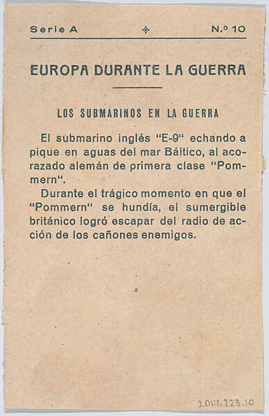 Submarines in the war, from "Europe During the War", Anonymous, 20th century, Commercial color lithograph