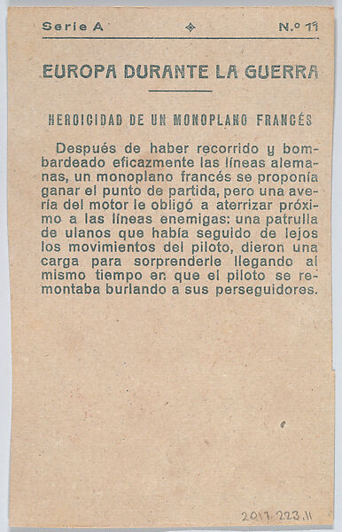 Heroism of a French monoplane, from "Europe During the War", Anonymous, 20th century, Commercial color lithograph