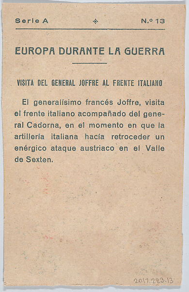 View of General Joffre at the Italian front, from "Europe During the War", Anonymous, 20th century, Commercial color lithograph
