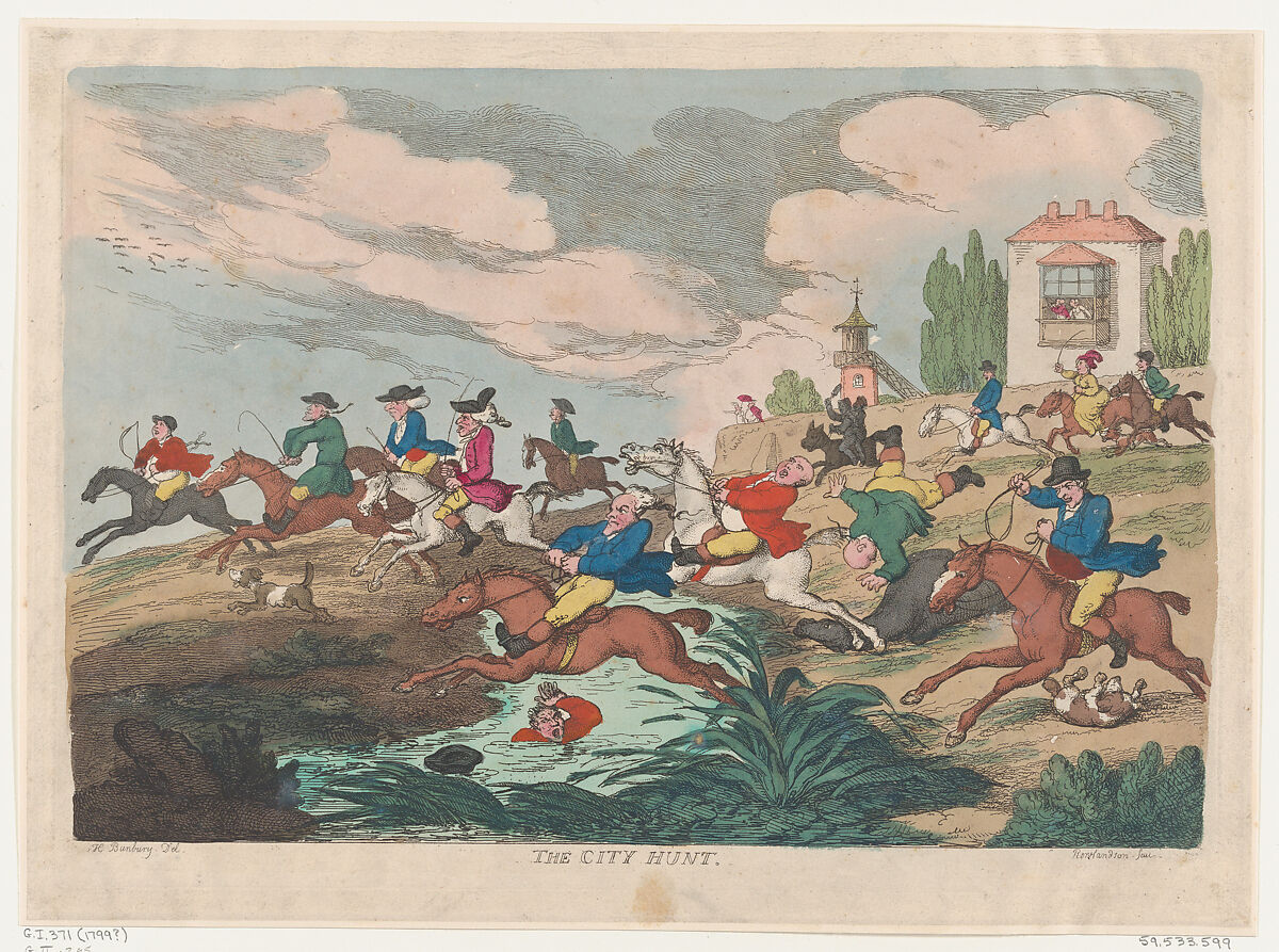 The City Hunt, Thomas Rowlandson (British, London 1757–1827 London), Hand-colored etching 
