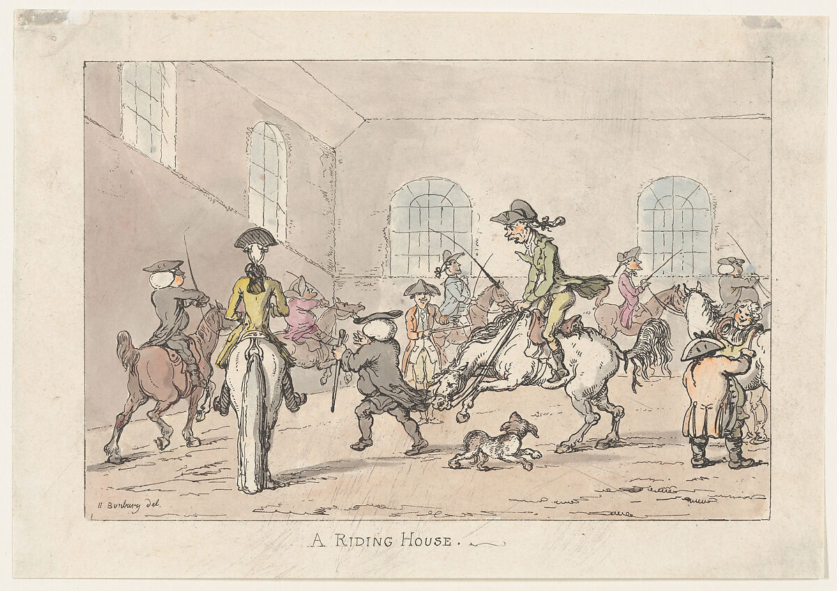 A Riding House, (?) Thomas Rowlandson (British, London 1757–1827 London), Hand-colored etching 