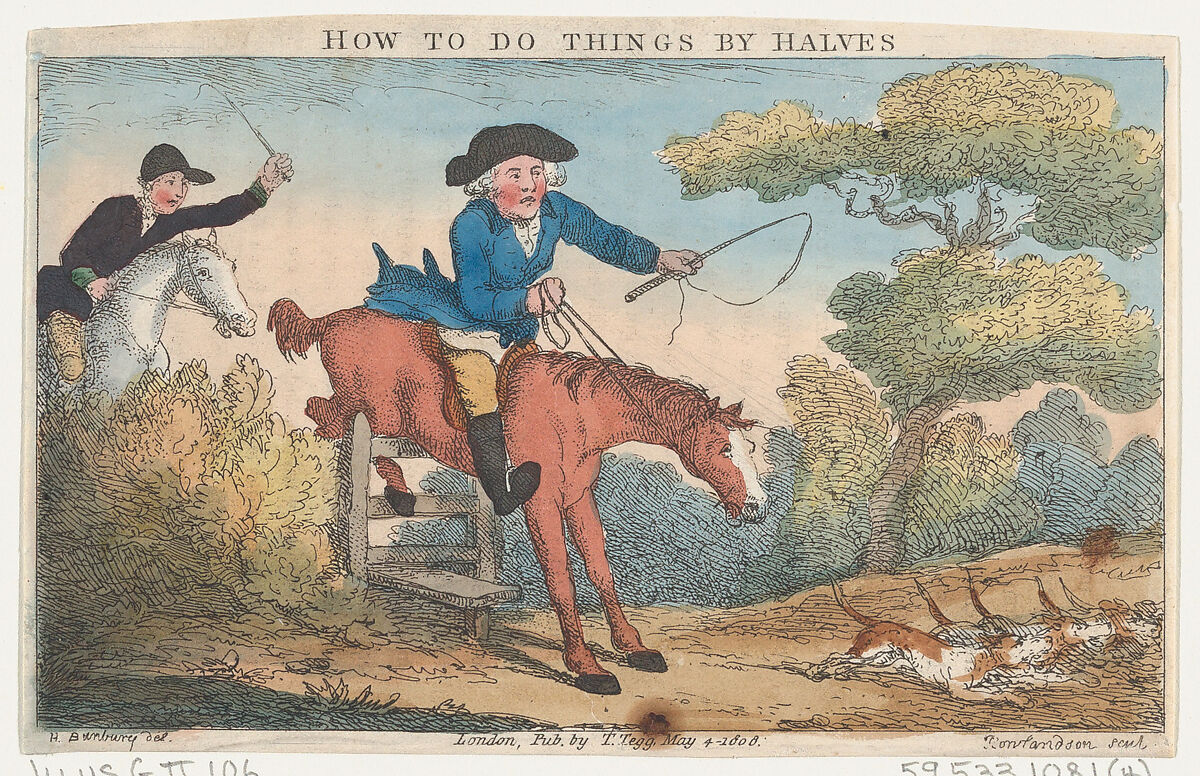An Academy for Grown Horsemen and The Annals of Horsemanship, Thomas Rowlandson (British, London 1757–1827 London), Hand-colored etching