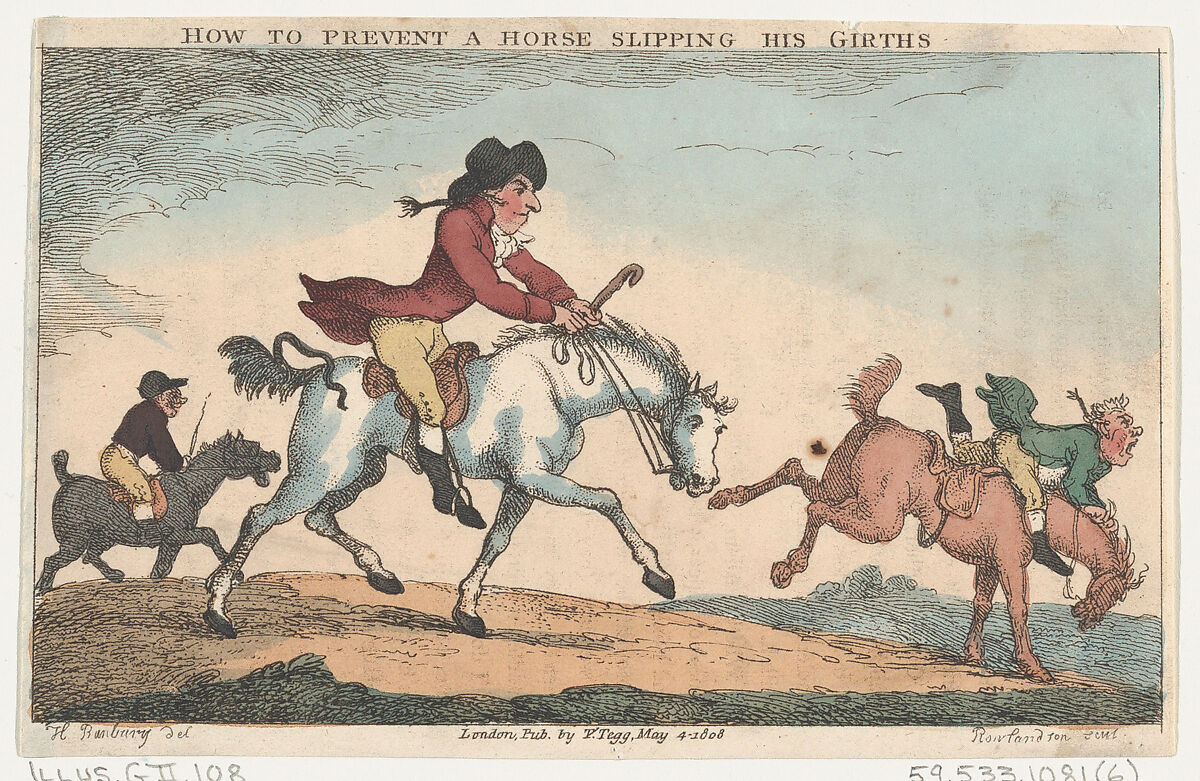 An Academy for Grown Horsemen and The Annals of Horsemanship, Thomas Rowlandson (British, London 1757–1827 London), Hand-colored etching