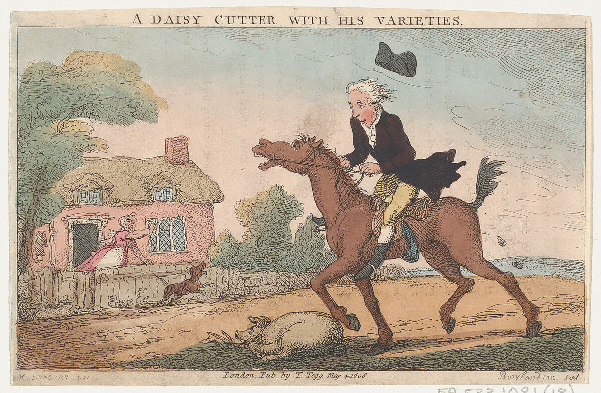 An Academy for Grown Horsemen and The Annals of Horsemanship, Thomas Rowlandson (British, London 1757–1827 London), Hand-colored etching