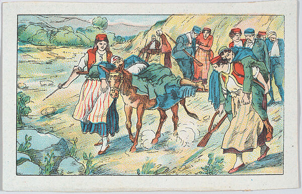 Montenegrin women transporting the injured, from "Europe During the War", Anonymous, 20th century, Commercial color lithograph 