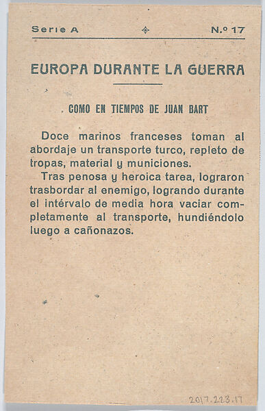 As in the times of Jean Bart, from "Europe During the War", Anonymous, 20th century, Commercial color lithograph