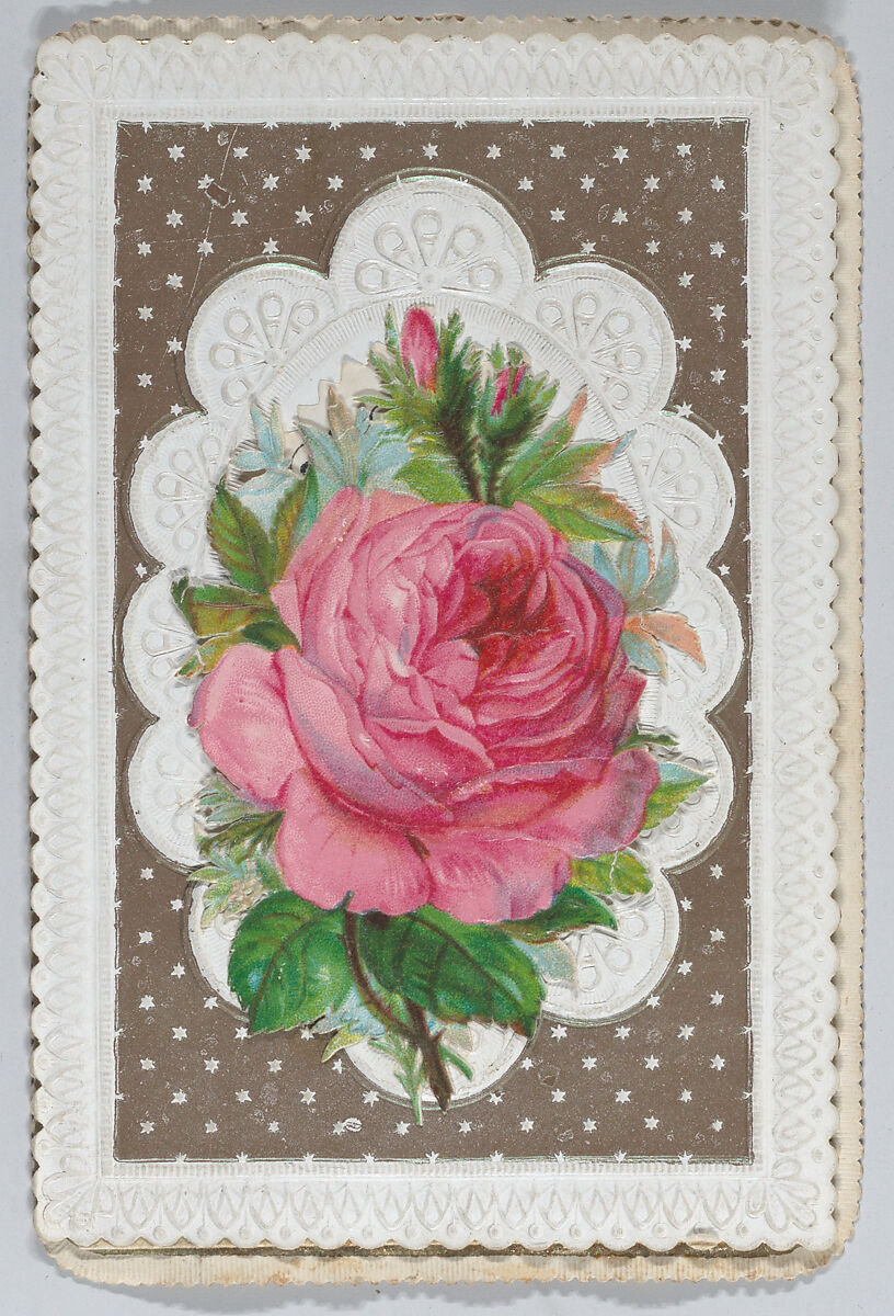 Valentine - Mechanical Layered Birthday - die cut roses and woman., Anonymous (British, 19th century), Heavy card-stock, die cut card stock, chromolithography 