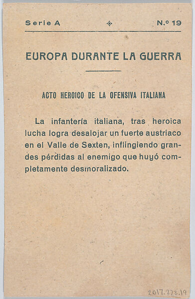 Heroic act of the Italian offensive, from "Europe During the War", Anonymous, 20th century, Commercial color lithograph