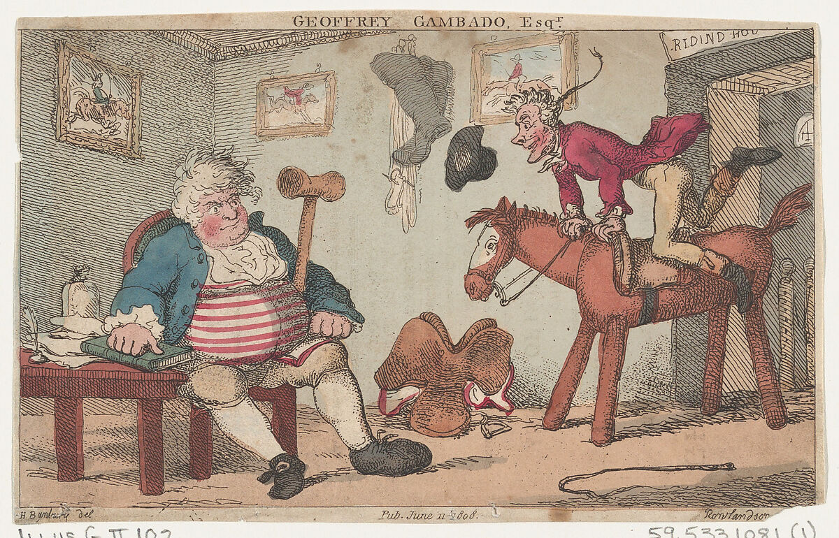 Geoffrey Gambado, Esqr., Thomas Rowlandson (British, London 1757–1827 London), Hand-colored etching 