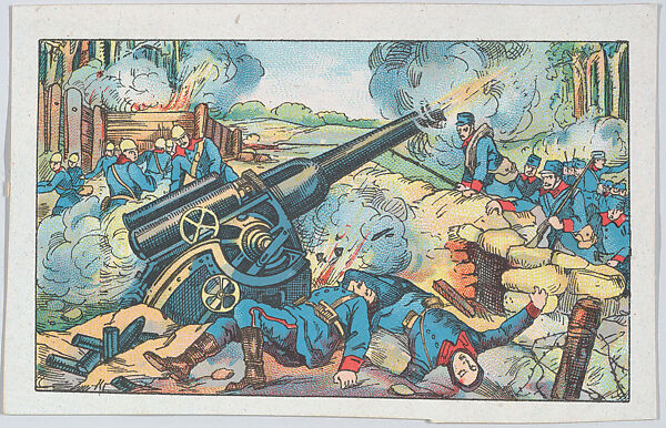 Defense of a forest in the front line at Champagne, from "Europe During the War", Anonymous, 20th century, Commercial color lithograph 