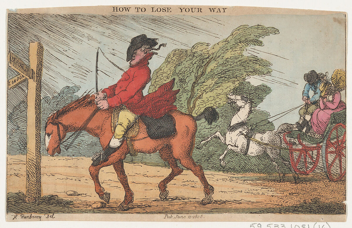 How to Lose Your Way, Thomas Rowlandson (British, London 1757–1827 London), Hand-colored etching 