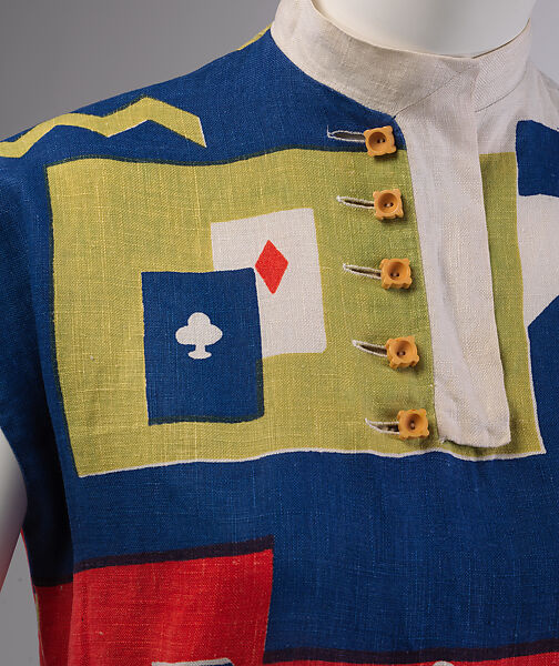 Dress, Textile designed by Ruth Reeves (American, Redlands, California 1892–1966 New Delhi, India), linen, plastic (Bakelite), American