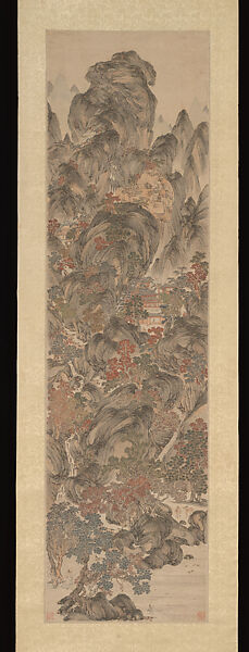 Landscape in the manner of Wang Meng, Unidentified artist (Chinese, late 16th century), Hanging scroll; ink and color on paper, China 