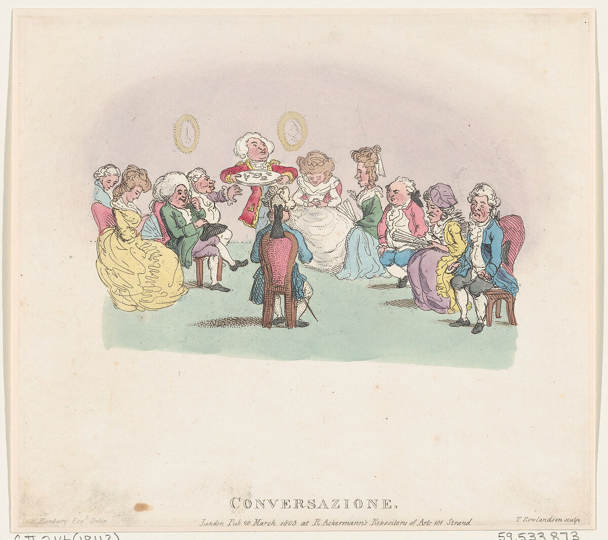 Conversazione, Thomas Rowlandson (British, London 1757–1827 London), Hand-colored etching 