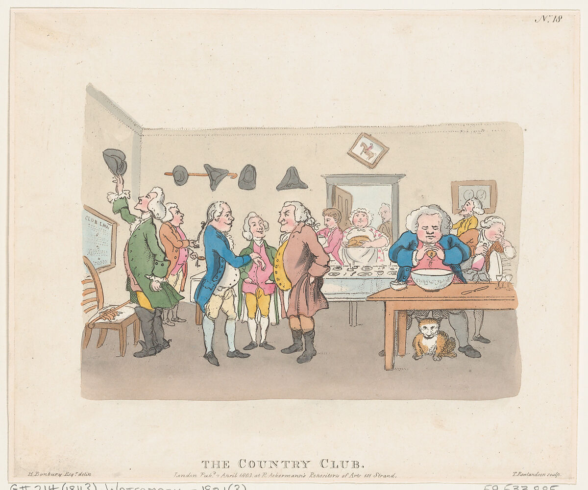 The Country Club, Thomas Rowlandson (British, London 1757–1827 London), Hand-colored etching 