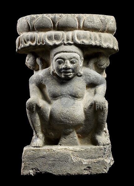 Lotus Base with Squatting Gana Figure, Sandstone, Central Thailand 