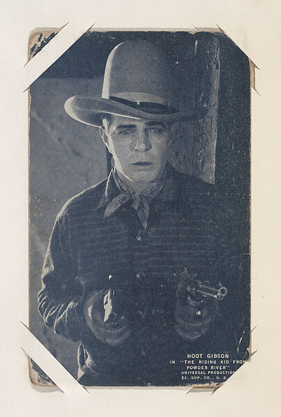 Hoot Gibson in "The Riding Kid from Powder River" from Western Stars or Scenes Exhibit Cards series (W412), Exhibit Supply Company, Commercial color photolithograph 