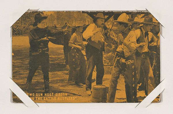 Two-Gun Hoot Gibson "Herding the Cattle Rustlers" from Western Stars or Scenes Exhibit Cards series (W412), Exhibit Supply Company, Commercial color photolithograph 