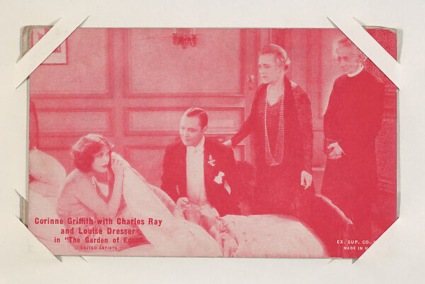 Corinne Griffith with Charles Ray and Louise Dresser in "The Garden of Eden" from Scenes from Movies Exhibit Cards series (W404), Exhibit Supply Company, Commercial color photolithograph 