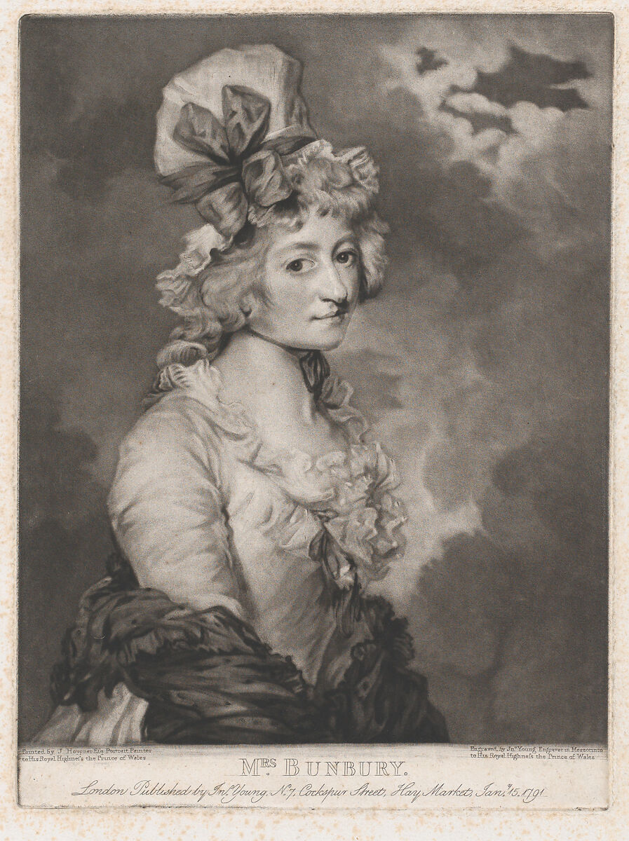 Mrs. Bunbury, John Young (British, 1755–1825 London), Mezzotint; published state 
