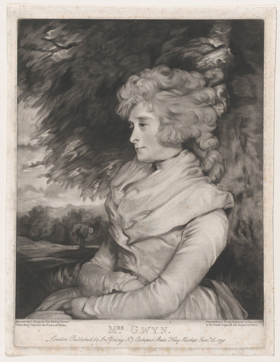 Mrs. Gwyn, John Young (British, 1755–1825 London), Mezzotint; published state 