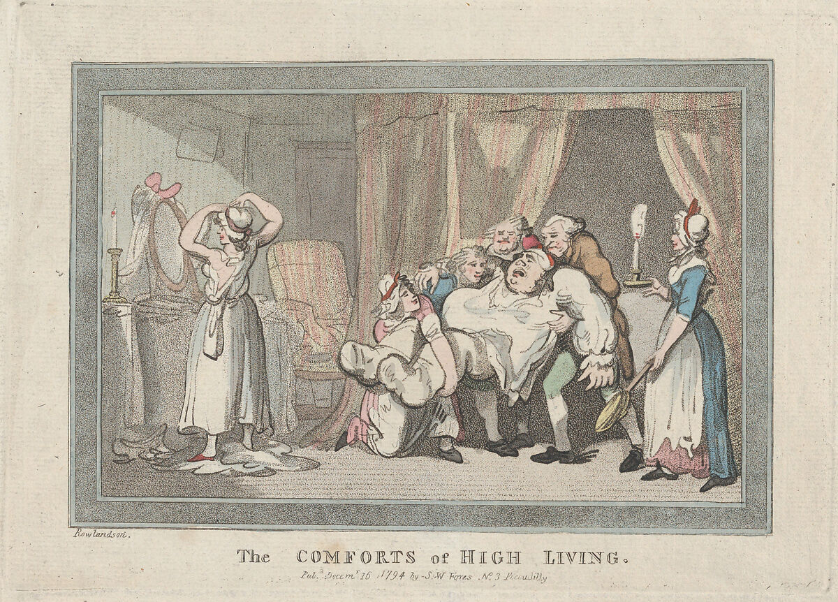 The Comforts of High Living, Thomas Rowlandson (British, London 1757–1827 London), Hand-colored etching 