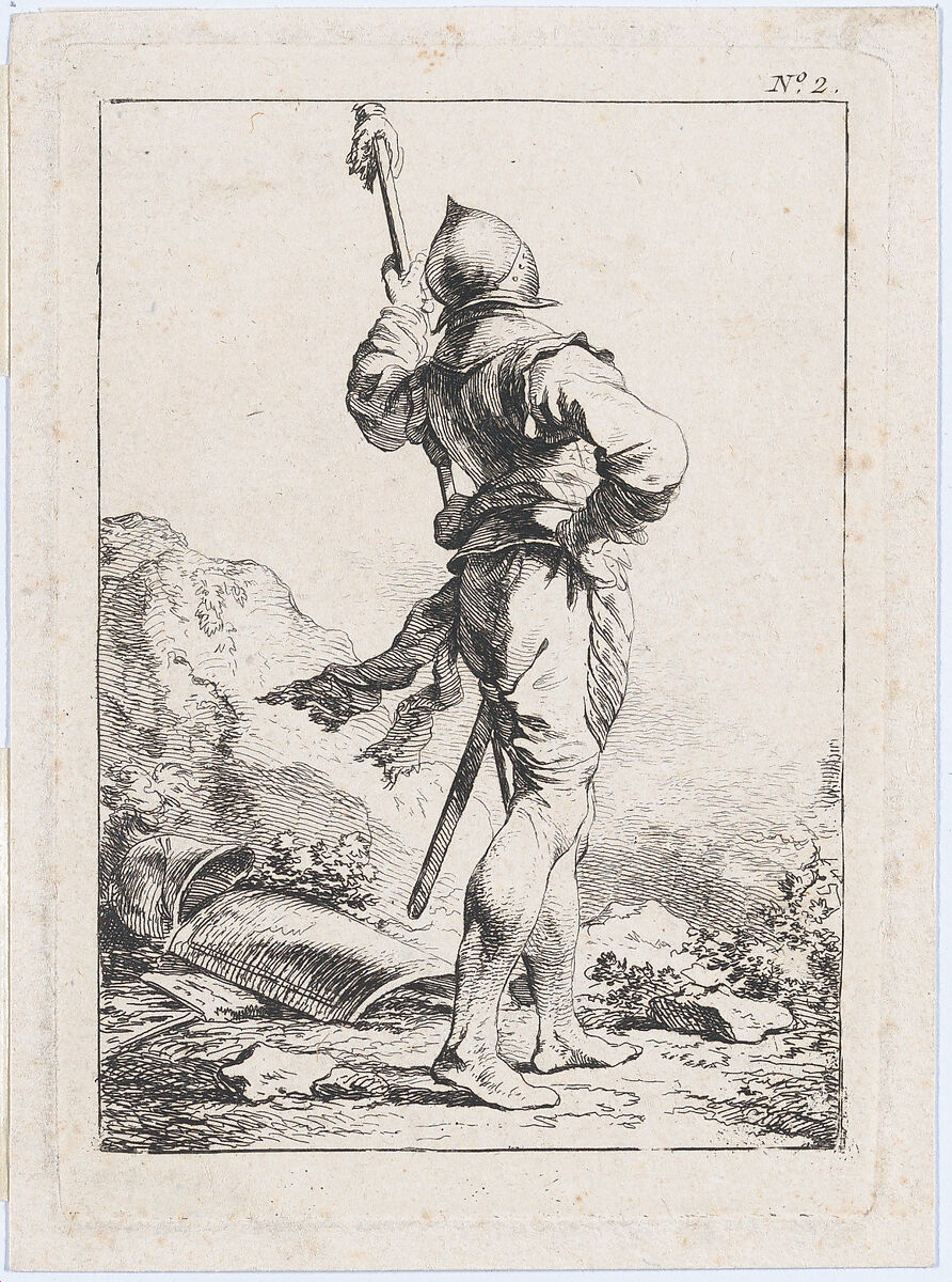 Standing Soldier Seen from Behind, Philippe Jacques de Loutherbourg (French, Strasbourg 1740–1812 London), Etching 