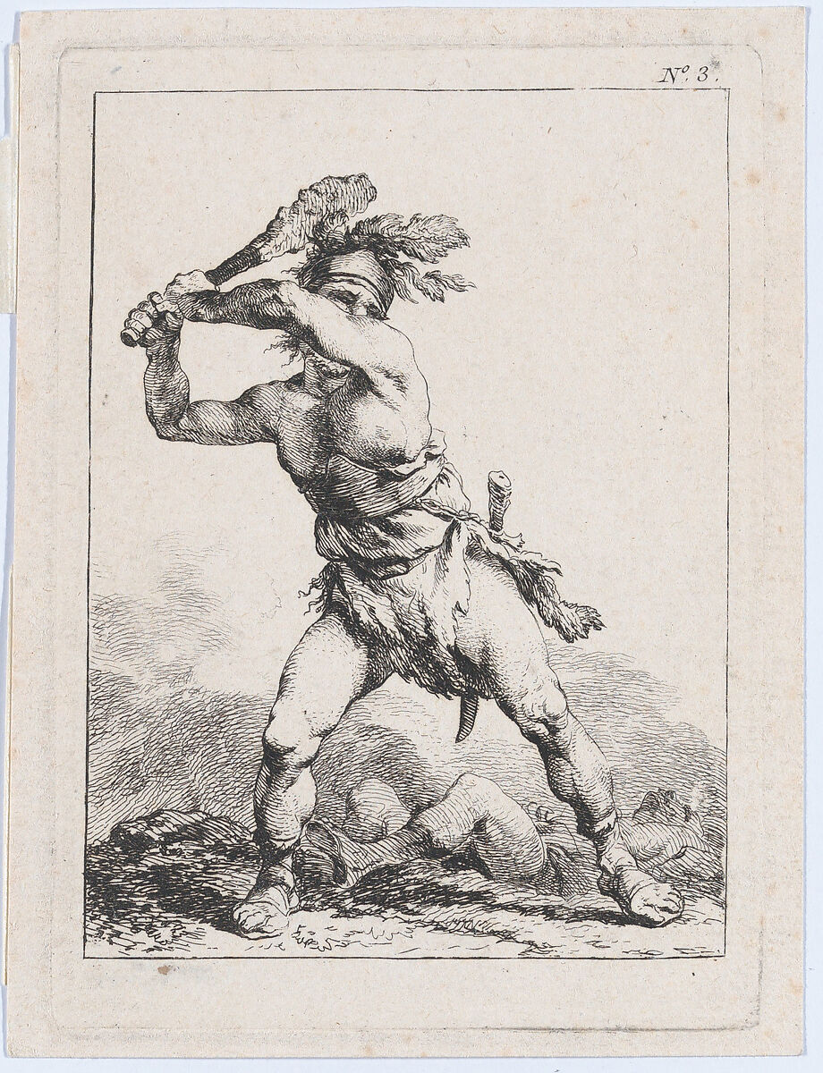 Savage Soldier Swinging a Club, Philippe Jacques de Loutherbourg (French, Strasbourg 1740–1812 London), Etching 