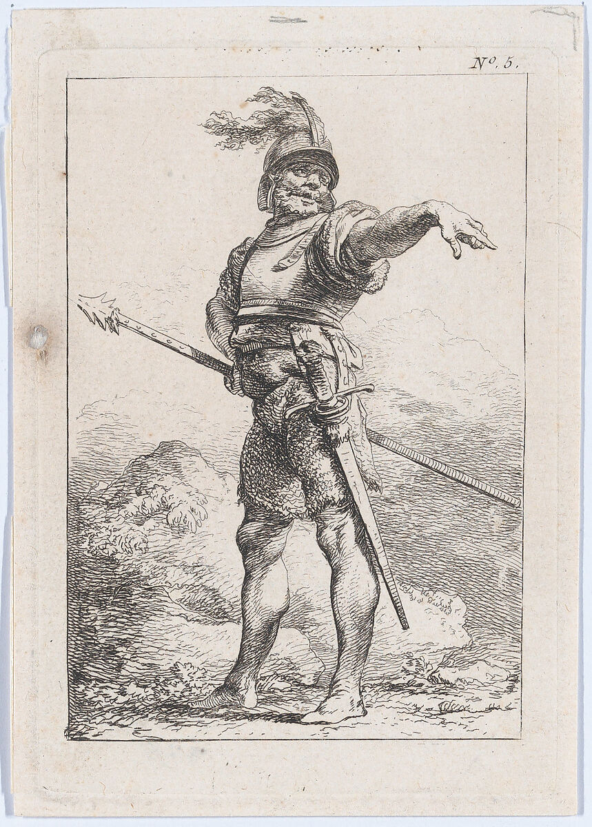 Standing Officer Holding a Lance, Philippe Jacques de Loutherbourg (French, Strasbourg 1740–1812 London), Etching 