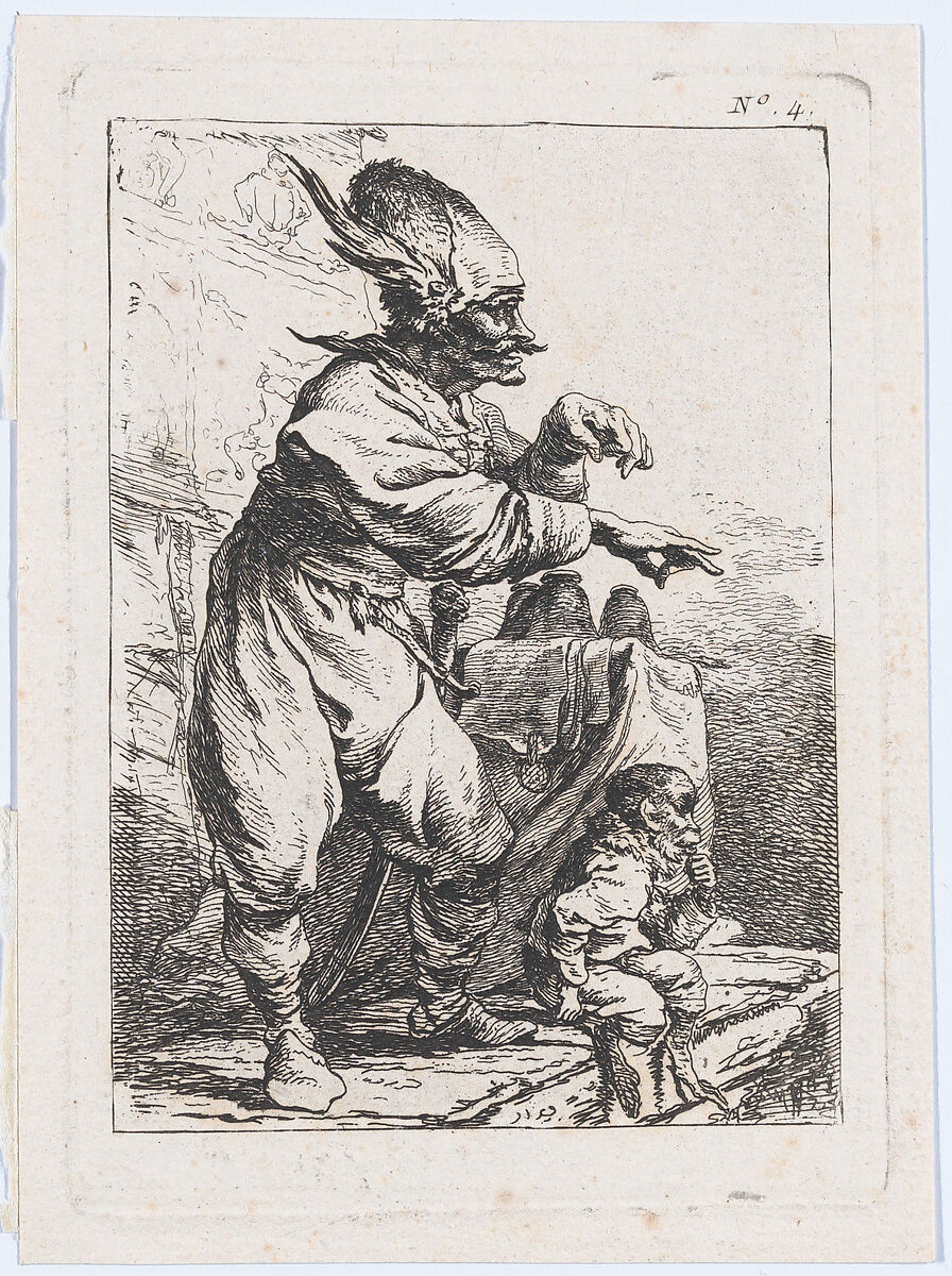 A Performer on a Stage with a Monkey, Philippe Jacques de Loutherbourg (French, Strasbourg 1740–1812 London), Etching 