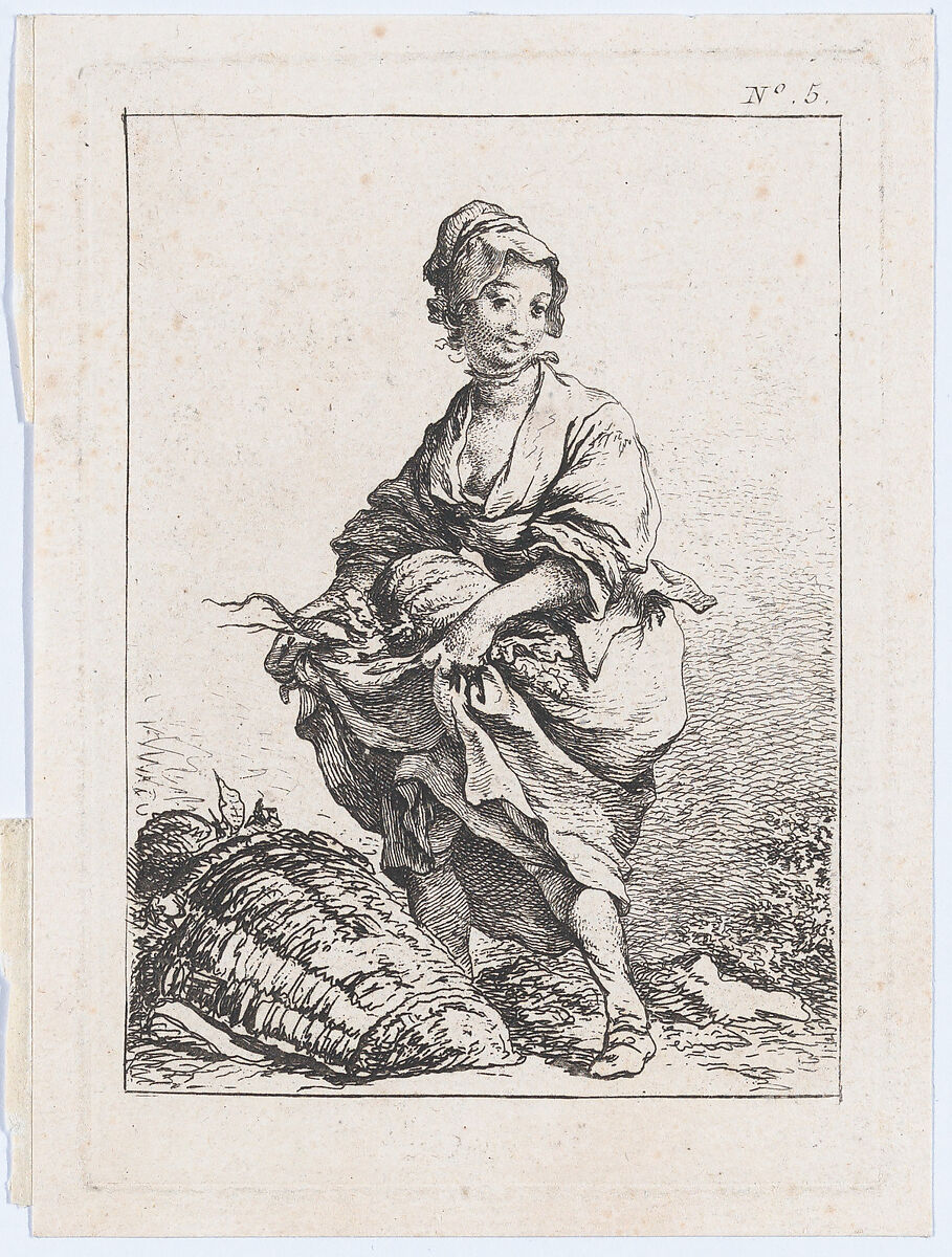Young Woman Carrying Vegetables, Philippe Jacques de Loutherbourg (French, Strasbourg 1740–1812 London), Etching 