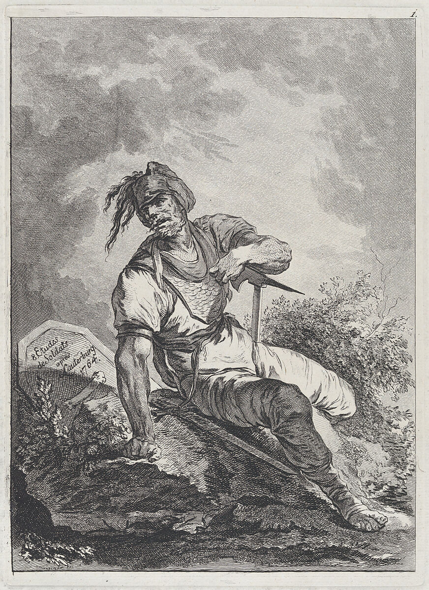 Soldier Seated on a Rock, Matthias Pfenninger (Swiss, Zurich 1739–1813 Zurich), Etching 