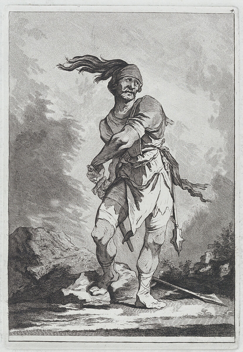 Standing Soldier Drawing his Sword, Matthias Pfenninger (Swiss, Zurich 1739–1813 Zurich), Etching 