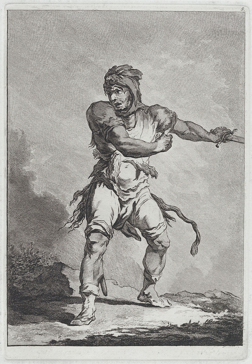 Savage Soldier Holding a Sword, Matthias Pfenninger (Swiss, Zurich 1739–1813 Zurich), Etching 