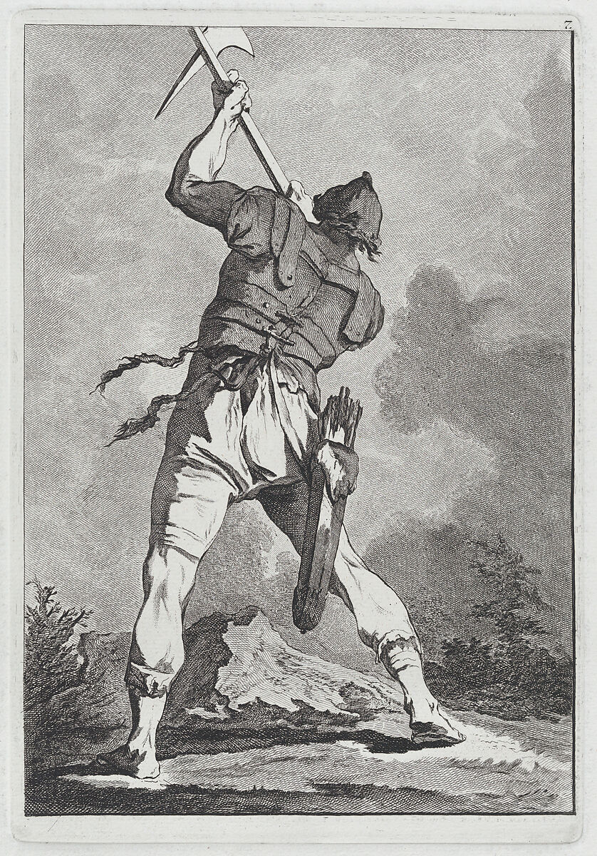 Soldier Wielding a Weapon, Seen from Behind, Matthias Pfenninger (Swiss, Zurich 1739–1813 Zurich), Etching 