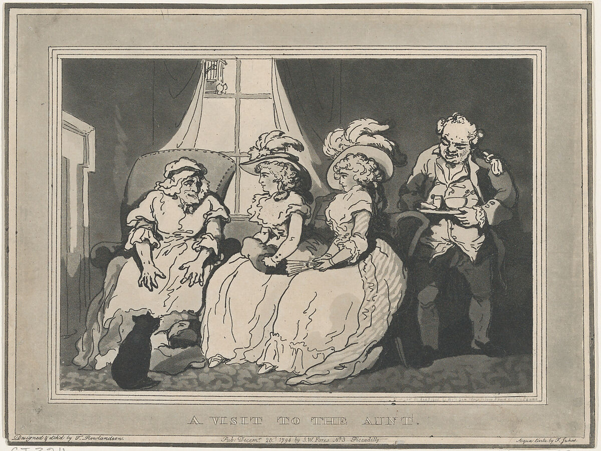 A Visit to the Aunt, Thomas Rowlandson (British, London 1757–1827 London), Etching and aquatint 