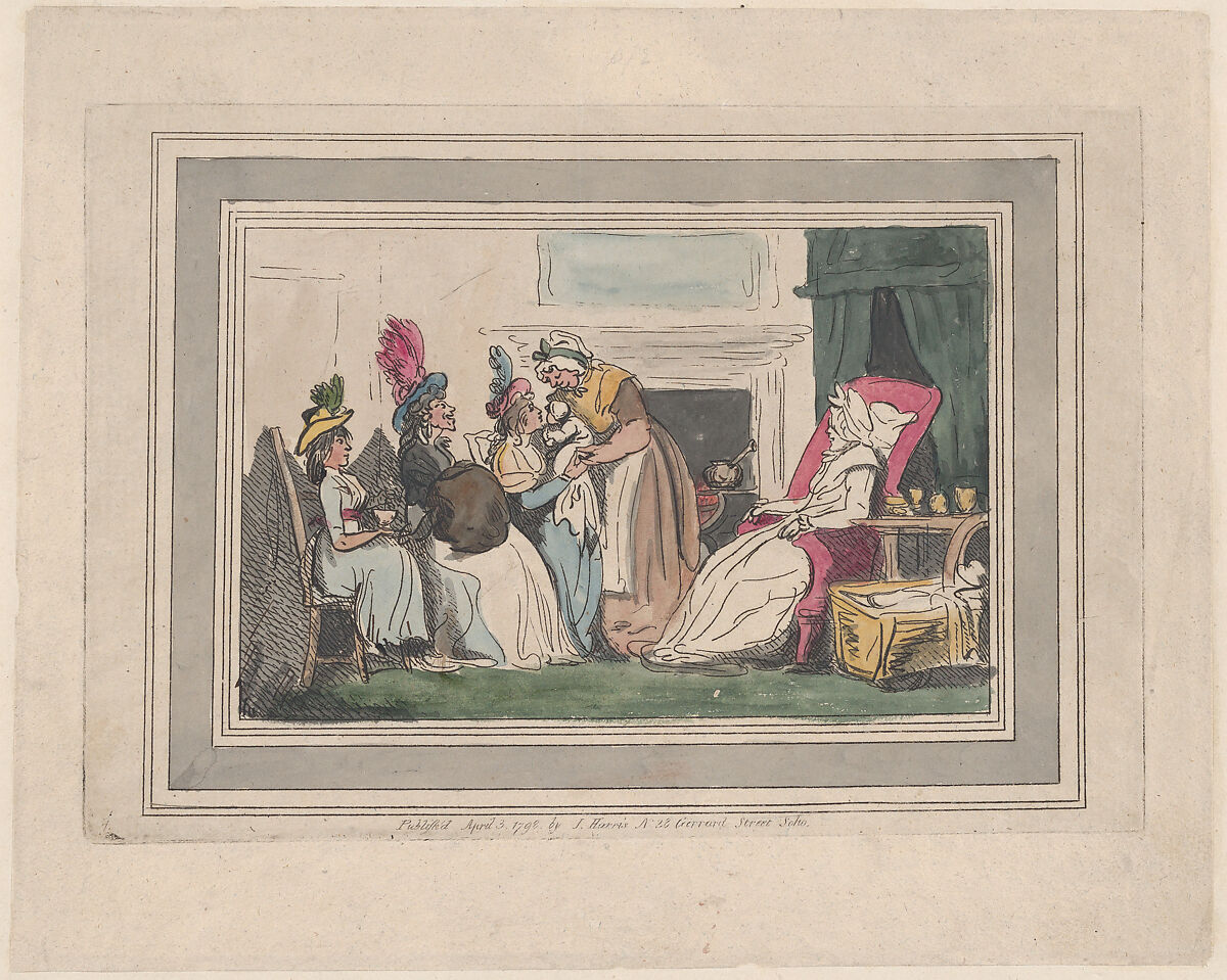 A Lying In Visit, Copy after Thomas Rowlandson (British, London 1757–1827 London), Hand-colored etching 